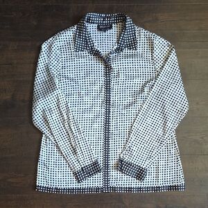Jones New York Black and White Grid Button-Up Shirt